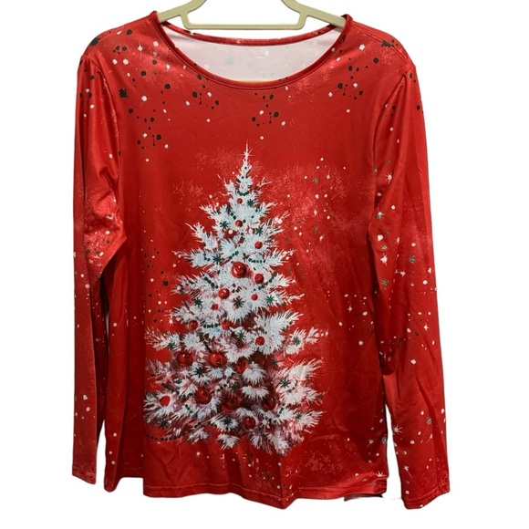 Red Christmas Tree long sleeve Tshirt, Size M, New IN Package - Picture 1 of 4